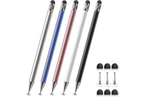 Bopomofo タッチペン(5本)、2 in 1スタイラスペン、高精度と高感度、iPhone/ipad/Androidタブレット用、すべてのタッチスクリーンと互換性あり(ブラック/ホワイト/ブルー/ローズゴールド/シルバー)