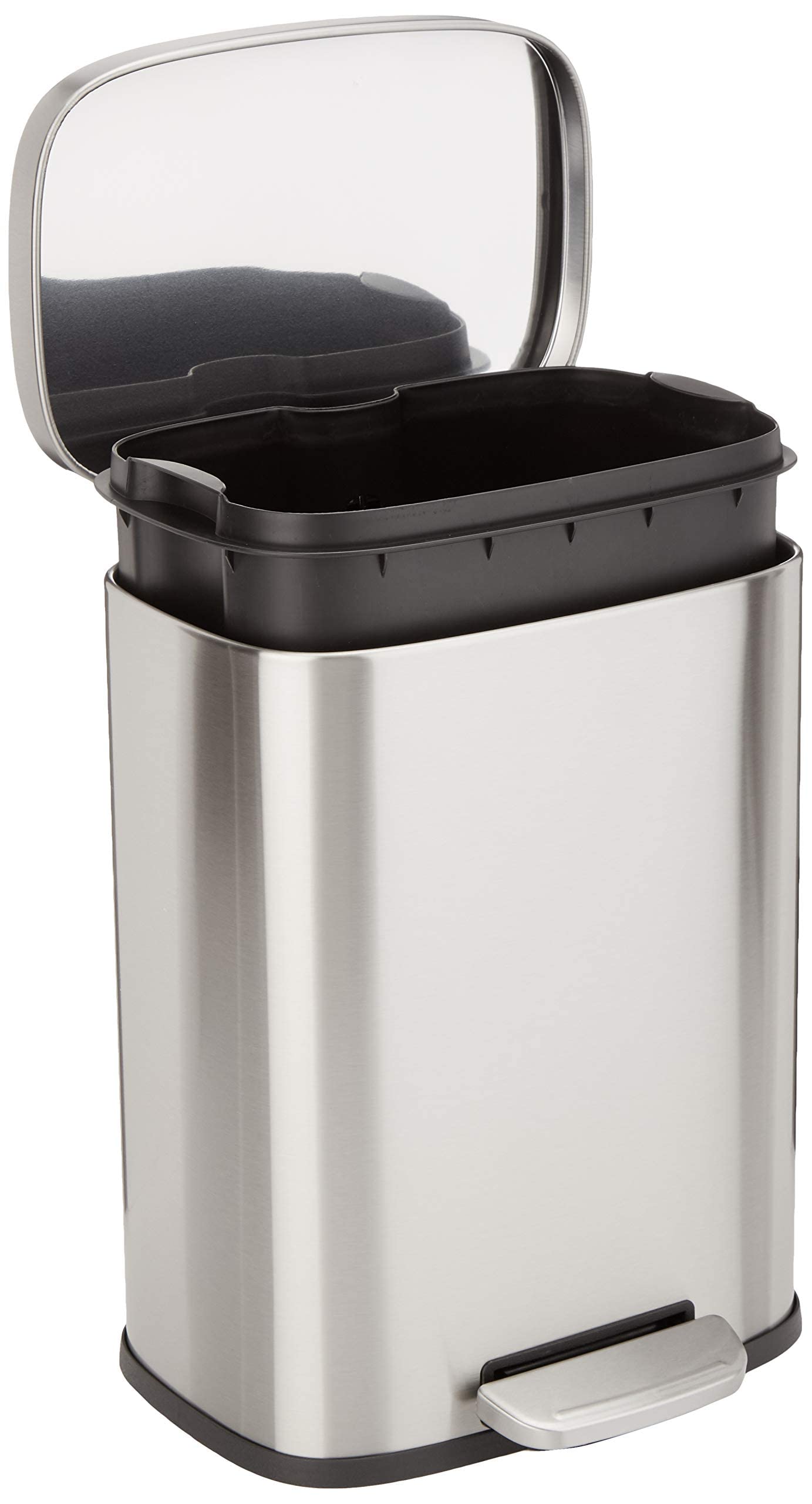Amazon Basics 12L (12L) Soft Close Silent Trash Can with Lid and Pedal, Steel, Satin Nickel, Sleek Rectangular - 1