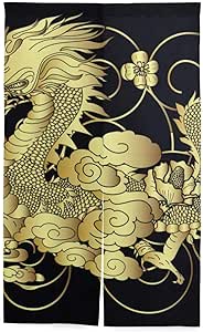 Amazon Tinzzeros のれん おしゃれ ゴールドの日本のドラゴンの壁紙の背景ロータスハイビスカス かっこいい 透明性の キッチン用 半遮光 おしゃれ 風通しの良い リネンカーテン 台所の 部屋の 脱衣場の目隠し 突っ張り棒付き 幅85 丈1 のれん オンライン通販