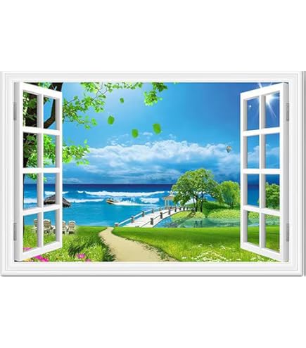 Amazon.co.jp: HOTIYOK ウォールステッカー 窓 道 風景 偽窓ステッカー
