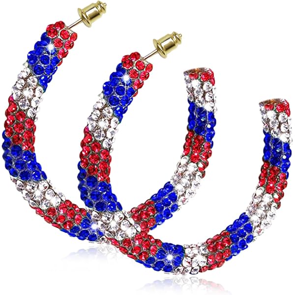 4th Of July Rhinestone USA Flag Necklace - Patriotic Red White Blue Jewelry, Heart & Wing Design - View #3