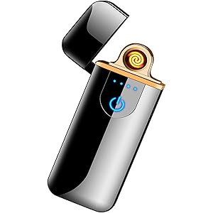 プラズマ ライター 電気 usb ライター シルバー【両面着火/タッチ操作/10秒自動消え/ledライト/スリム/軽量…