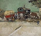 Van Gogh キャラバンとジプシーの野営地 Encampment Of Gypsies With Caravans キャンバス複製画 90X80cm 風景 絵画 完全に立体に複製 3D 印刷 美術