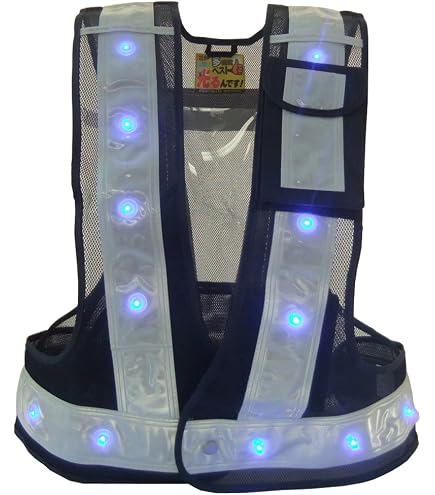 Amazon | 緑十字 LED安全ベスト 紺メッシュ地／赤LED／蛍光黄