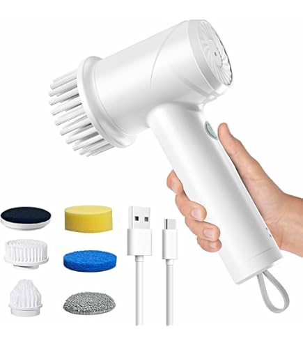 Amazon｜ポータブル電動スピンスクラバー, 5つの交換可能なブラシ