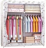 SUOERNUO ワードローブ　カーテン式クローゼット　カバー付き　幅130*奥行46*高168cm　2列　高耐荷重　組立簡単　大容量衣類収納　ハンガーラック　　 (木の葉柄)