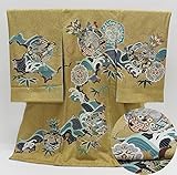 武具 鏡 竹 雲取り 波柄 金通し地 お宮参り 着物 男の子（初着 産着 のしめ）【絹100% 友禅 】