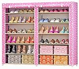 SUOERNUO　12段付き シューズラック　埃をカットするカバー付き　出し入れ楽々　 簡単組立　軽量　可動式　薄型 スリム　靴　収納ラック　 (ピンク)
