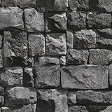 birwall 2015 Faux Stone Texturedレンガブロック壁紙ロール3dホーム装飾、20.8 CM x 393.7インチ、ダークグレー