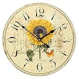 装飾壁時計、RelianサイレントNon Tickingヴィンテージ壁時計のホーム装飾ひまわり 16 Inches イエロー R-Sunflower-16
