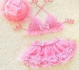 ベビービキニ 水着 3点セット 110 (ピンク) スイムウェア かわいい 乳児 幼児 ビキニ 女の子 ベビー キッズ フリル リボン チュール フラワービキニ
