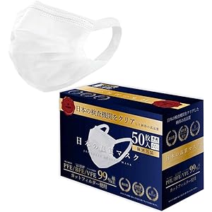[日本の検査機関クリア/耳が痛くなりにくい/個別包装]累計200万枚以上販売の「日本の品質マスク」 50枚入り 使い捨て…