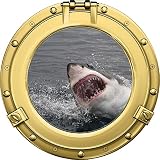 インスタントオーシャンウィンドウ12 "舷窓Sea View GreatホワイトShark Attack # 2真鍮壁ステッカー子供部屋デカールホームアート飾りグラフィックSmall