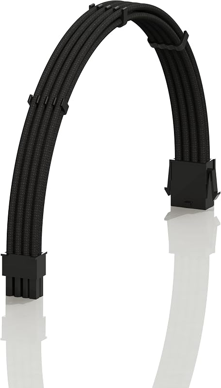 LINKUP - AVA 30cm EPS 8P(4+4) CPU ATX Motherboard PSU Power Supply Braided Sleeved Custom Mod PC Extension Cable w/Combs | Strong & Stiff Design | Single Pack | 300mm - Black