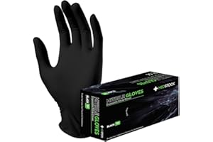 MEDSTOCK Black Nitrile Gloves, Disposable, Medical Grade Hand Protection, Food Safe, Powder & Latex-Free, Non-Sterile, Textured Fingertips, Beaded Cuff, 5 grams