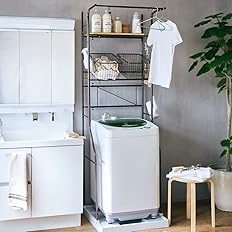 Amazon 生活雑貨 洗濯機ラック ランドリーラック 棚板 1 バスケット 2 伸縮式 ブラウン おしゃれ かわいい 幅変更 防水パン対応 大型 ランドリー収納 オンライン通販