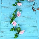 Auntwhale 4.3フィートローズフラワーガーランドの葉のシミュレーションホームルームのホテルの絹の花オフィスガーデンウェディングガーランド外部装飾