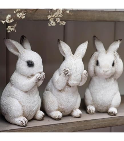 Amazon.co.jp: うさぎの置物 うさぎの親子3品セット 白 ウサギ