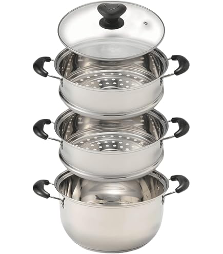 Amazon | ステンレス角蒸し器 3段 24cm | ピーチ | 蒸し器・せいろ 通販
