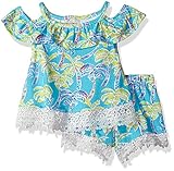Rare Editions Little Girls' Palm Tree Print Summer Short Set Turquoise/Lime 2T [並行輸入品]