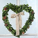 工場直接クラフトPreserved BoxwoodリーフHeart Wreath With Mini Pinecones throughout