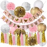 ピンクとゴールドのベビーシャワーデコレーション、girl- It 's A Girlベビーシャワー&ガーランドバナー、用紙Pompom花、提灯、ペーパーハニカムボール、& Tissue Paper T