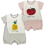 [チャックルベビー] ベビー服 赤ちゃん カバーオール ロンパース 半袖 前開き パイナップル リンゴ 男の子 女の子 50-60cm 60-70cm P2438