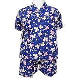 和柄女児ベビー用甚平スーツ2点セット0084 90cm ネイビー