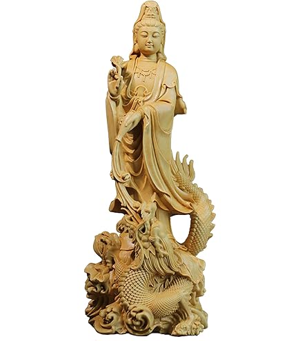 Amazon｜風水 龍上観音 観音像 龍乗観音 龍観音 木彫り 仏壇仏像 祈る