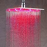 Yanksmart 12 "カラフルなつや消しニッケル真鍮スクエアLED雨シャワーヘッドh63240