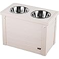 New Age Pet ECOFLEX® Piedmont 2-Bowl Diner with Sliding Lid Storage Bin -Antique White