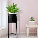 Levede Small Metal Plant Stand with Pot 60 cm, Black