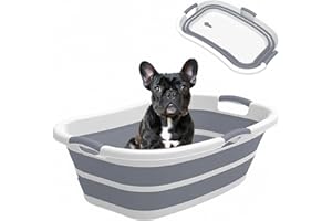 Lifetips フレンチ・ブルドッグ 折りたたみ式 ペットバスタブ コンパクト収納 水抜き栓 猫犬兼用 足洗い 足湯 たらい代用 軽量 持ち運び便利 多用途 お手入れ簡単 アウトドア 旅行対応 ペット用バス 折りたたみバス ペットバスタブ ペット浴槽 (Bタイプ）