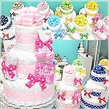 おむつケーキ！出産祝いギフト3段おむつケーキ「フレーバー」新登場！ (Ｍサイズ（約3～12ヶ月）, ストロベリー)
