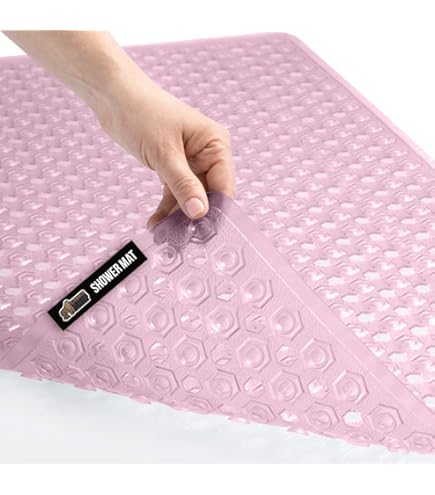 Bath Tub Shower Mat 40 x 16 Inch Non-Slip and Extra Large, Bathtub Mat with Suction Cups, Machine Washable Bathroom Mats with Drain Holes, Light Pink | UK