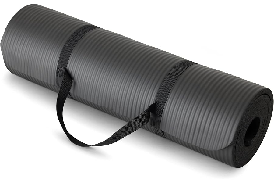 Amazon Basics 12.7mm Extra Thick Exercise Yoga Gym Floor Mat with Carrying Strap - 188 x 61 x 1cm, Black