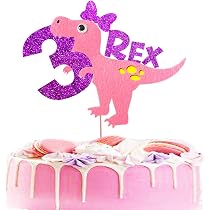 Dino 3. Geburtstag Dekoration - 25-tlg. Set Mit Kuchen-Topper & Cupcake-Spitzen (Rosa)