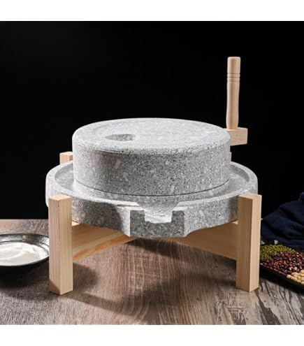 Amazon.co.jp: ShineLuxe石臼、石臼挽き器、手挽き穀物粉、木台付き