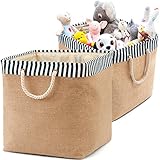 折りたたみバスケットEZOWare Laundry Hamperバケット黄麻布キャンバスストレージコンテナBin for Office、ベッドルーム、クローゼット、洗濯、玩具& More – With