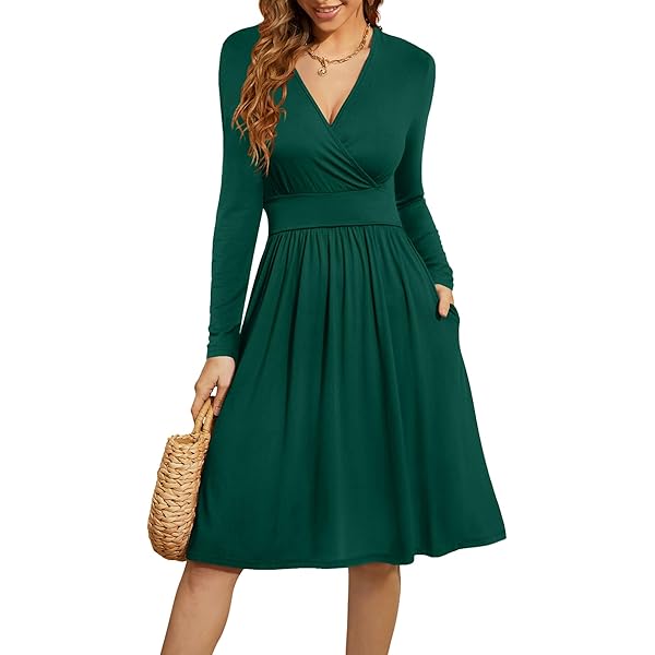 doubcq women's casual flowy pleated loose dresses with pockets DouBCQ Women's Casual Long Sleeve Flowy Pleated Fall Dresses with Pockets (0-Navy Blue, S) at Amazon Women's Clothing store