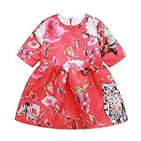 Linyuan ファッション Child Baby Little Girls Floral Dress スカート Short Sleeve Lady Skirt Party Dress-Red