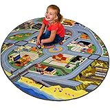 Fun field City 51 Round Play Rug - Roads a Train Station Fire Station Playground Store and So Much M