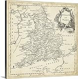 T Jeffreysプレミアムシックラップキャンバス壁アート印刷題名のMap England and Wales 16" x 16" 2392182_24_16x16_none