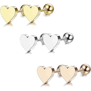 GUILLYS JAPAN ハート レディースピアス サージカルステンレス製 3カラー3ペアセット【18G シャフト8m…