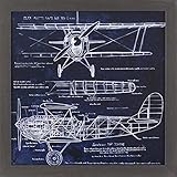 Decor Therapy Aero Plane Blueprint inブラックandゴールド木目フレーム ブルー 1606-8172LOW