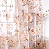 Top Finel レースカーテン UVカット 花柄 幅100ｘ丈178cm 2枚組 ブラウン （全7サイズ2色）