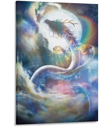 Amazon.co.jp: 白龍神龍アートポスター (3) 印刷 壁アート 油彩画