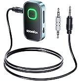 SOOMFON Aux Bluetooth 5.4 トランスミッター ブルートゥース トランスミッター レシーバー 一台二役 3.5mm 送信機 受信機 2-in-1 ハンズフリー通話 8時間再生 3.5mmイヤホンジャック搭載 小型 充電しながら使