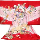 【お宮参り着物】【赤地系 花車に花柄】女の子 正絹 友禅【風呂敷プレゼント/ギフト対応】