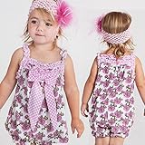 BAOHULU ベビー服　女の子用　ロンパース ボディスーツ ベビー肌着　ノースリーブ　プリント柄　リボン レース付き　コットン100％　お出かけ着